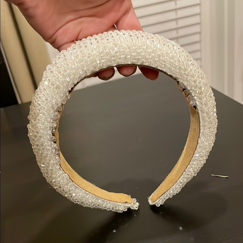 Crystal Beaded Bridal Headband - White